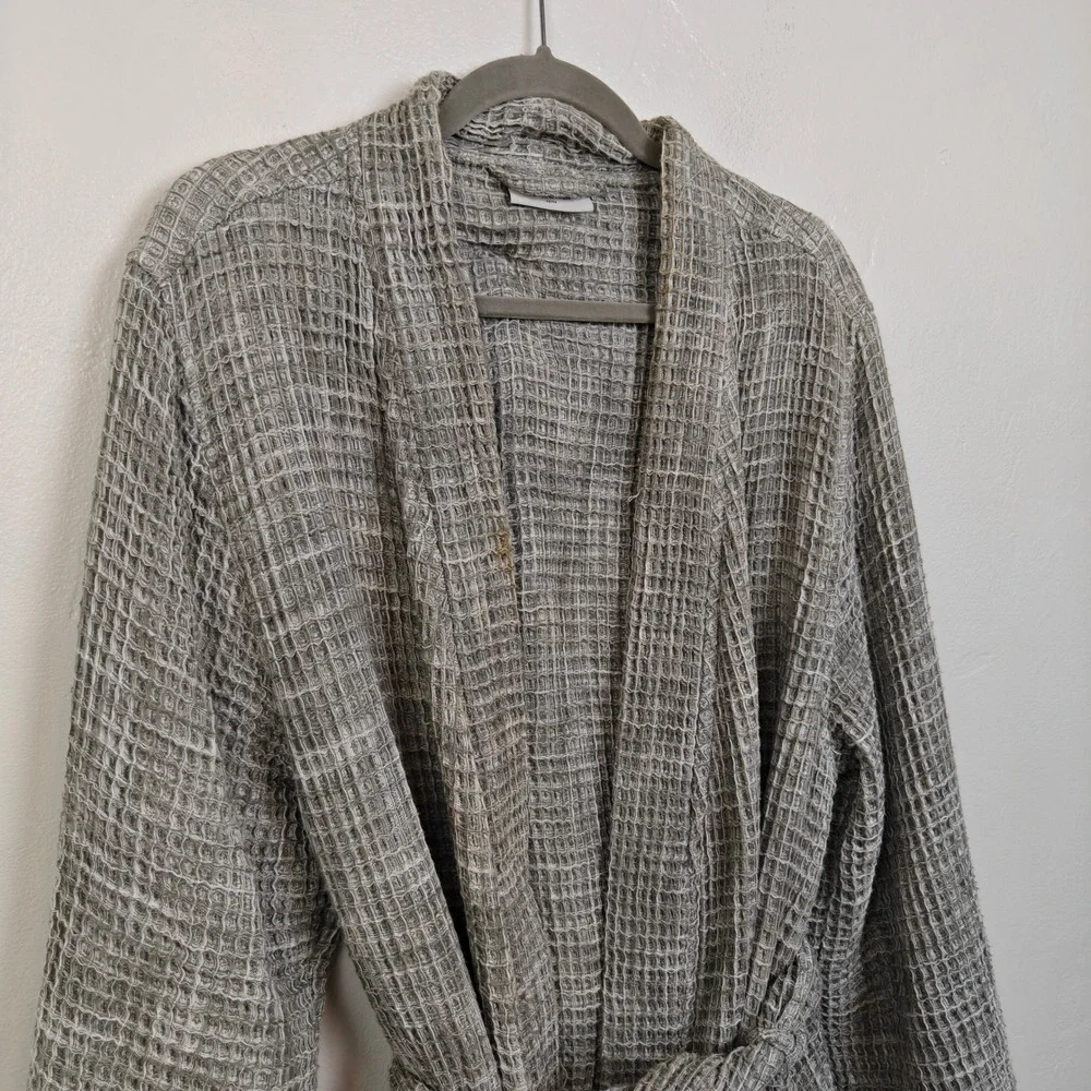 Parachute Womens Waffle Robe Medium Grey Textured Cotton Spa Loungewear